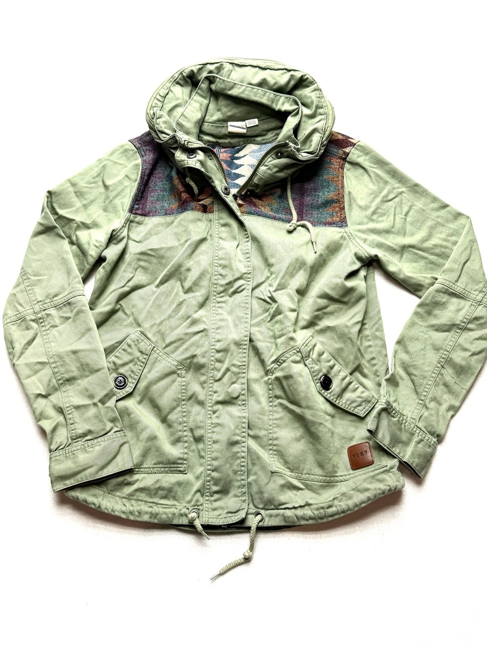 Roxy Light Green Utility Jacket with Patterned Shoulder Panels
